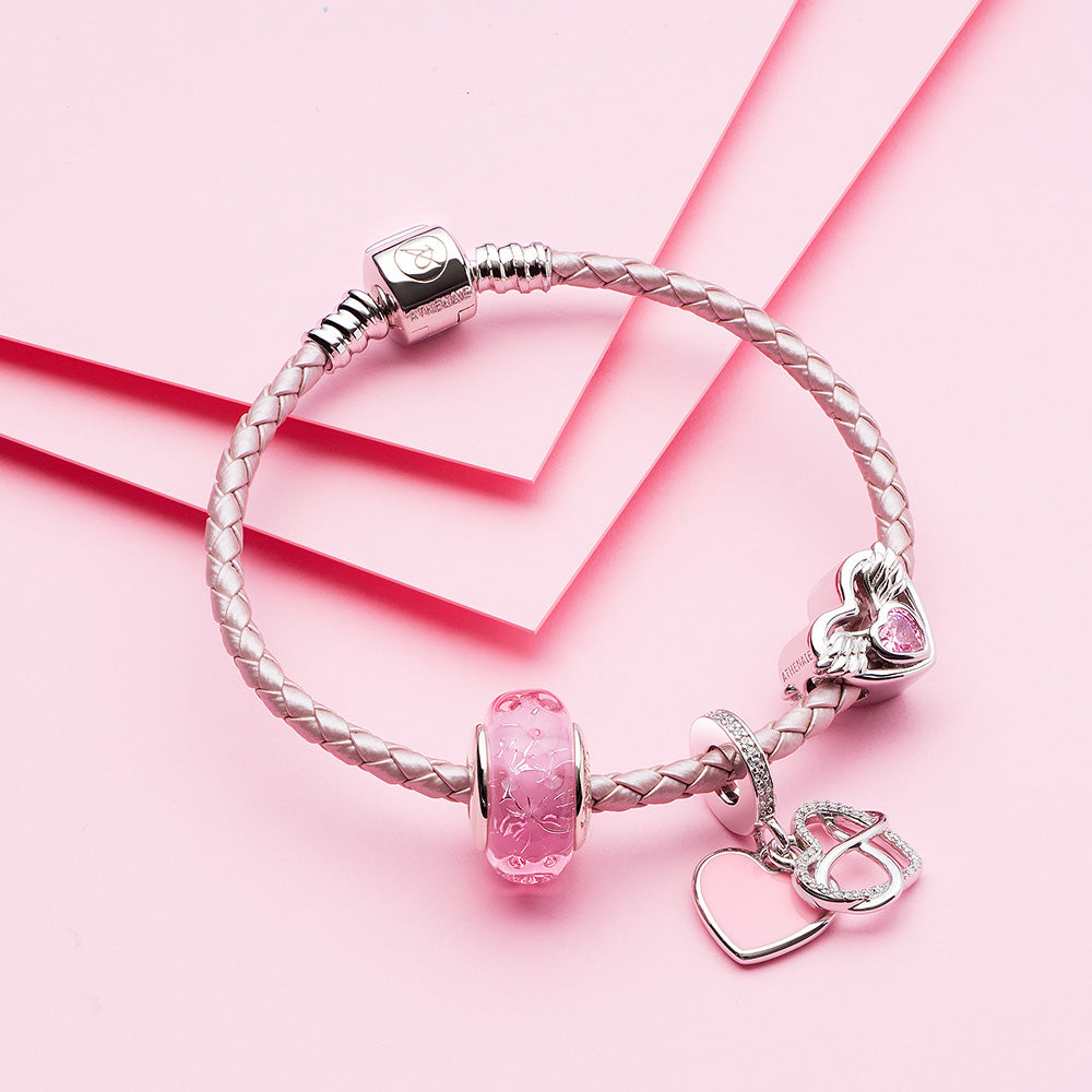 pink leather bracelet pendant stitch bracelet